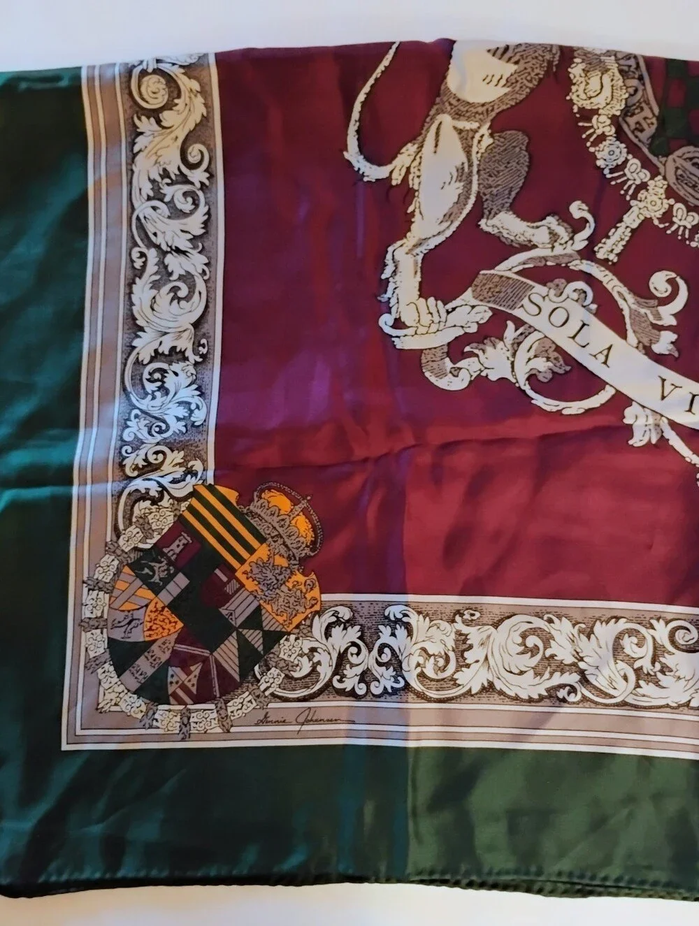 Vintage Ginnie Johansen 100% Silk Scarf 36” Heraldic Coat of Arms Japan
